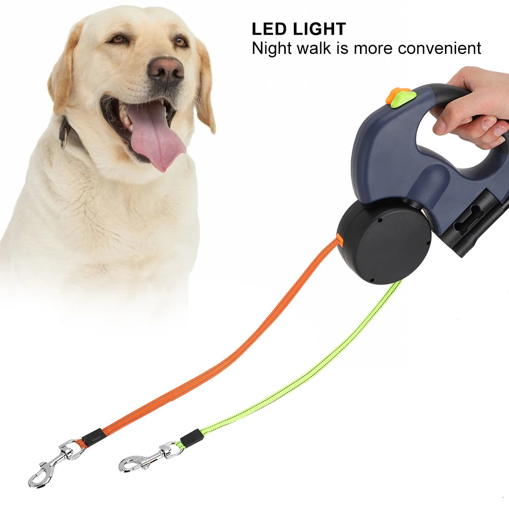 Dual-Head Smart Retractable Leash – Tangle-Free with LED Night Light
