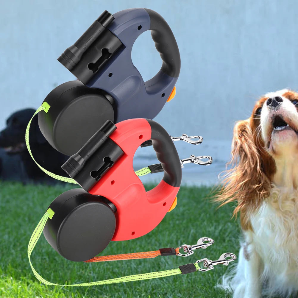 Dual-Head Smart Retractable Leash – Tangle-Free with LED Night Light