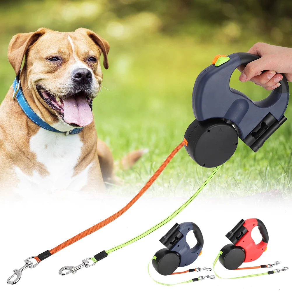 Dual-Head Smart Retractable Leash – Tangle-Free with LED Night Light